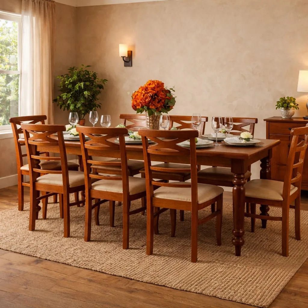 Conjunto de mesa Elizabeth 220 x 100 con 08 sillas ABC tapizadas Noble